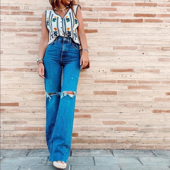 Zara Hi Rise Full Length Wide Leg Jeans - Picture 6 of 11